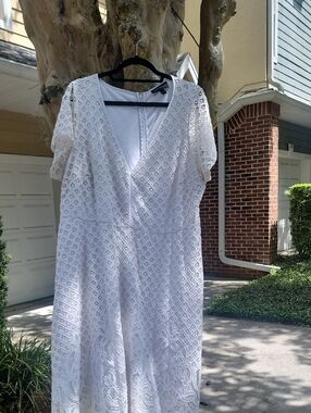 Lane Bryant White Lace Dress with V-Neck